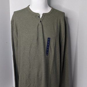 Lucky Brand Oversized Long Sleeve Henley Top in Olive Green